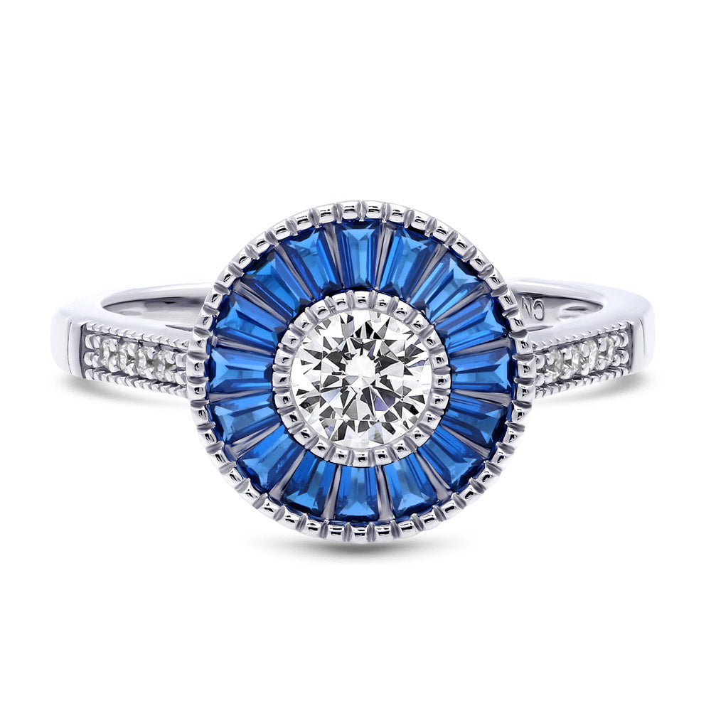 Halo Art Deco Milgrain CZ Ring in Sterling Silver