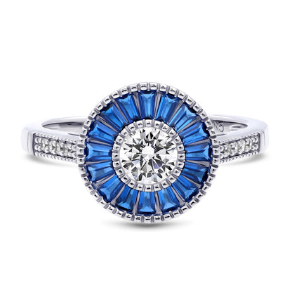 Halo Art Deco Milgrain CZ Ring in Sterling Silver