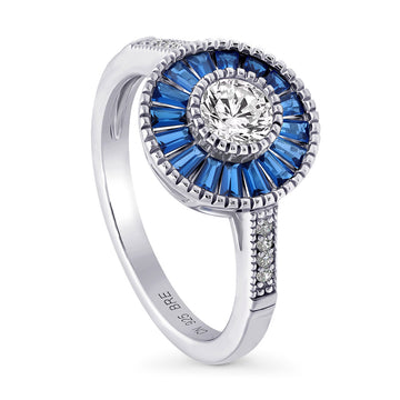 Halo Art Deco Round CZ Ring in Sterling Silver