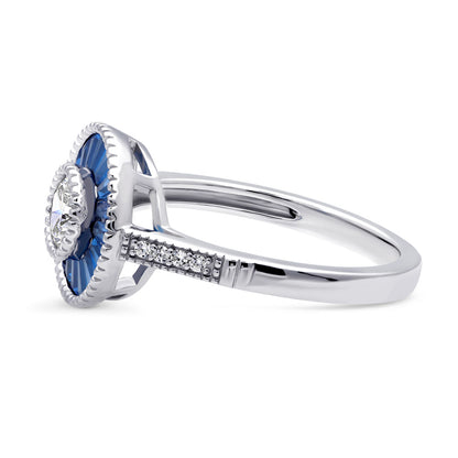 Halo Art Deco Milgrain CZ Ring in Sterling Silver
