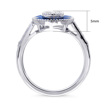 Halo Art Deco Milgrain CZ Ring in Sterling Silver