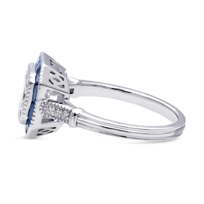 Halo Art Deco Milgrain Princess CZ Ring in Sterling Silver