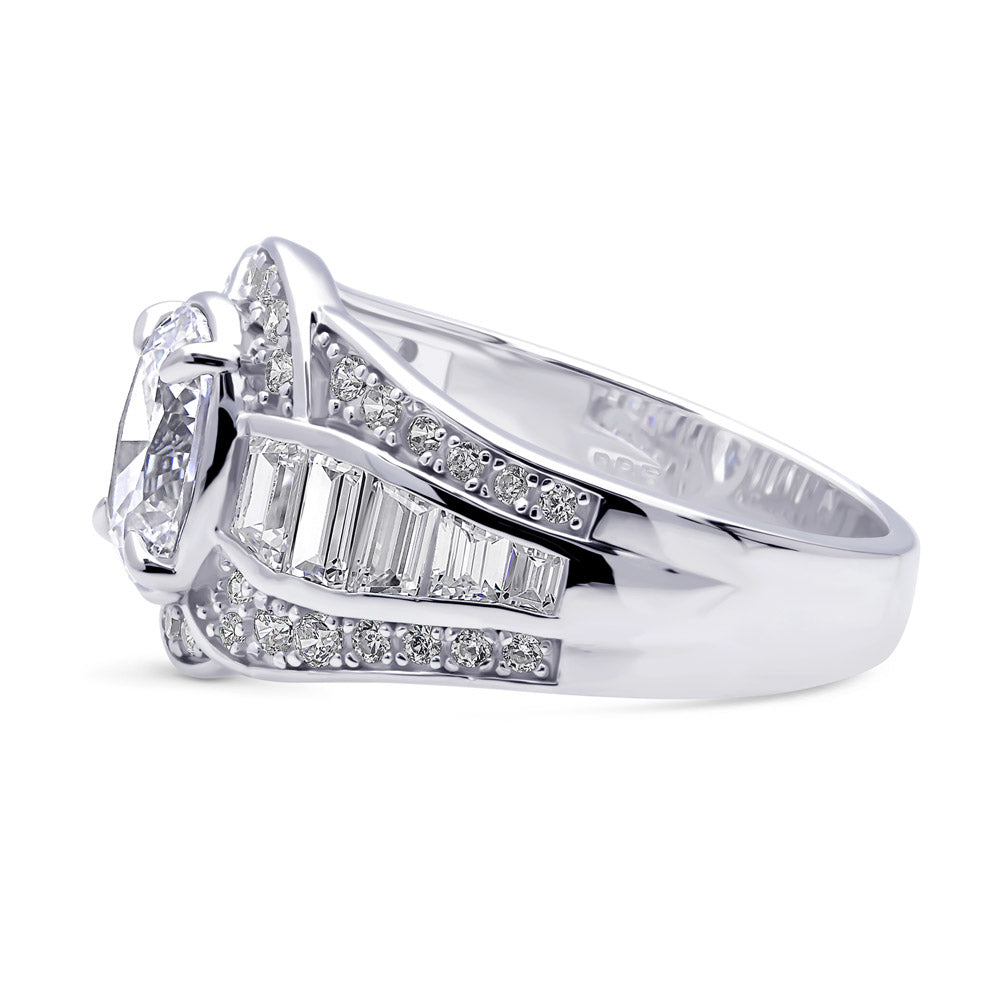 Angle view of Halo Woven Art Deco Oval CZ Ring in Sterling Silver, 5 of 9