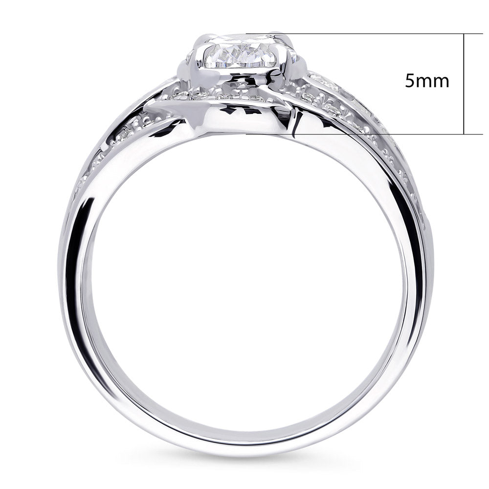 Halo Woven Oval CZ Statement Ring in Sterling Silver, alternate view