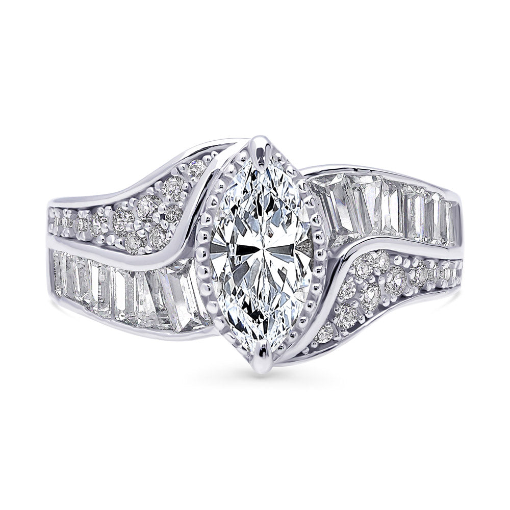 Halo Woven Art Deco Marquise CZ Ring in Sterling Silver, 1 of 10