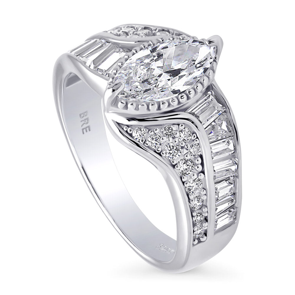 Halo Woven Art Deco Marquise CZ Ring in Sterling Silver