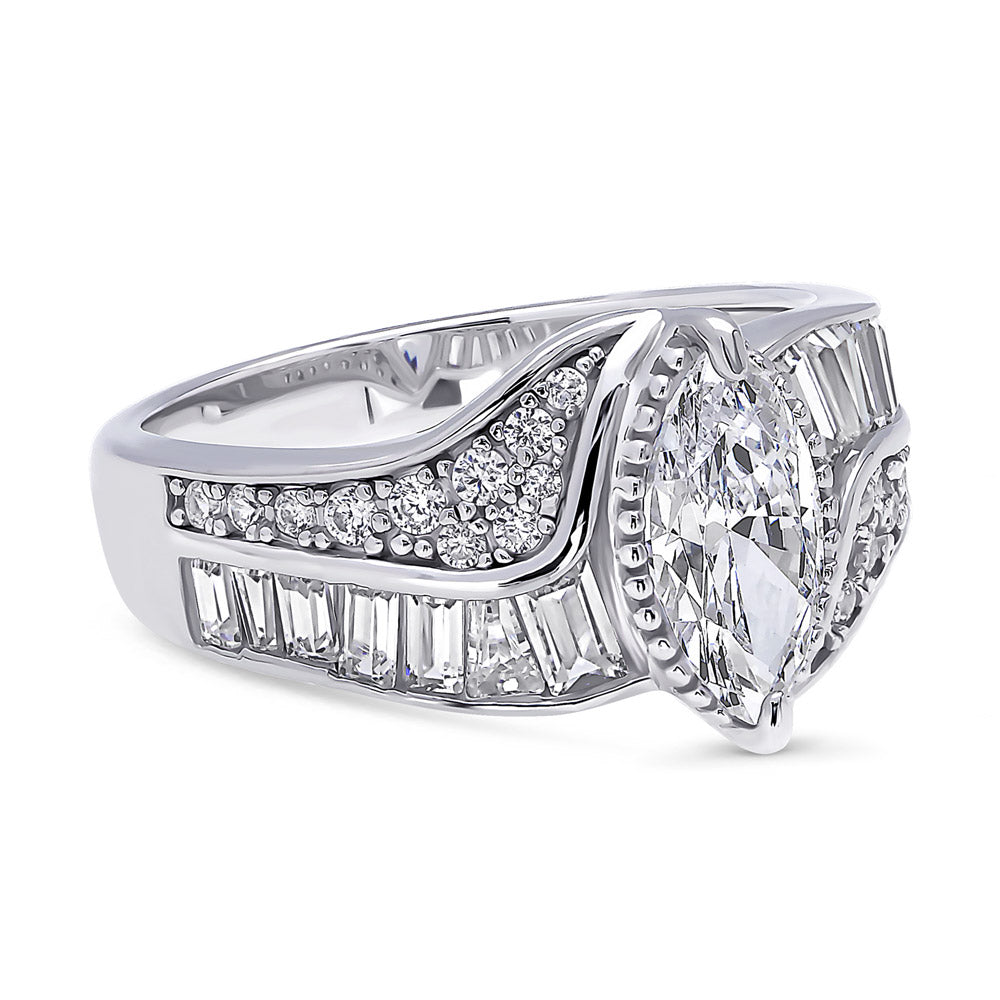 Halo Woven Art Deco Marquise CZ Ring in Sterling Silver