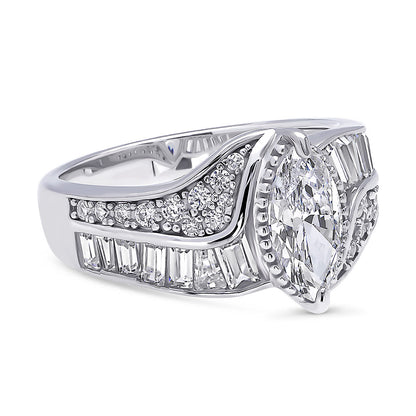 Halo Woven Art Deco Marquise CZ Ring in Sterling Silver
