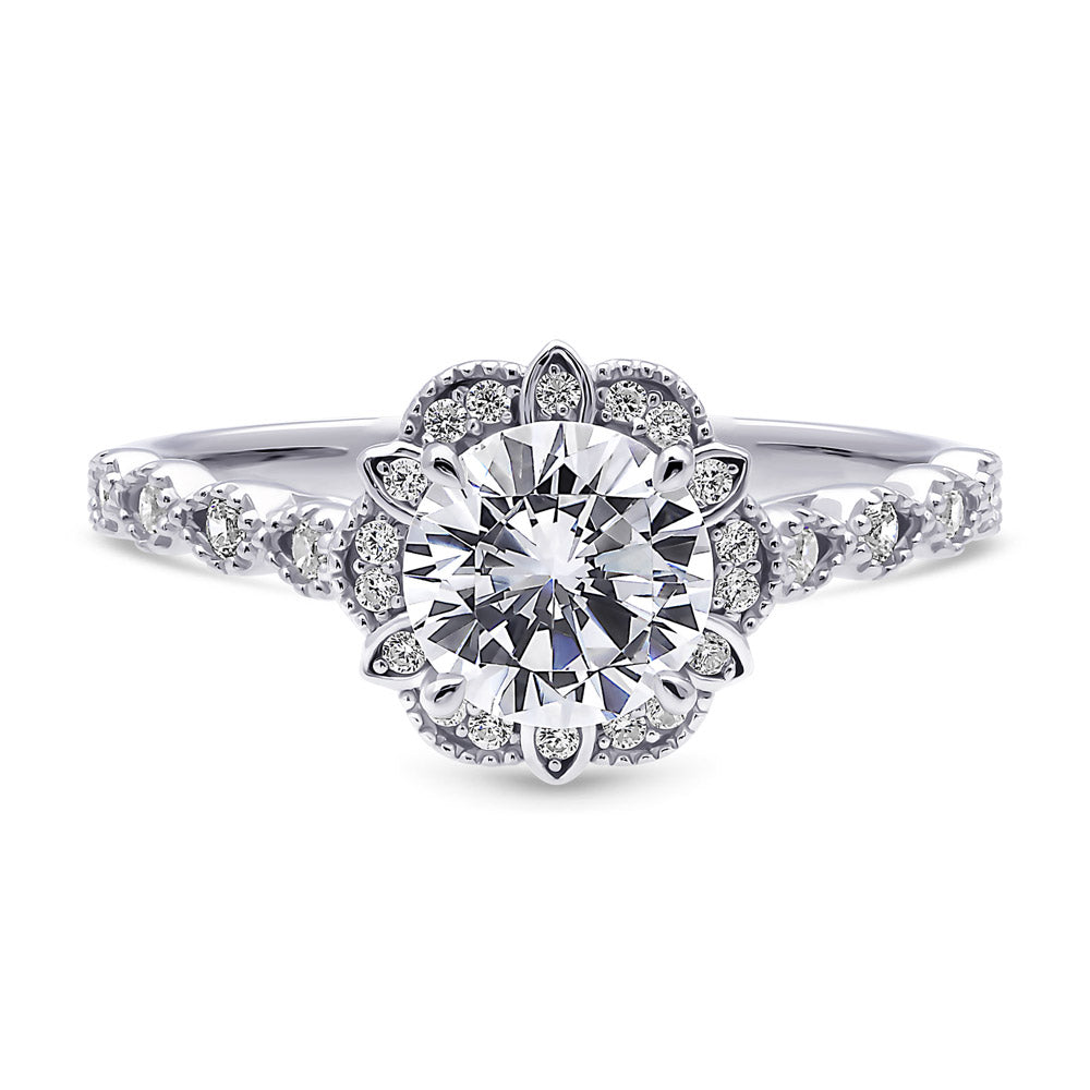 Halo Flower Round CZ Ring in Sterling Silver, 1 of 7