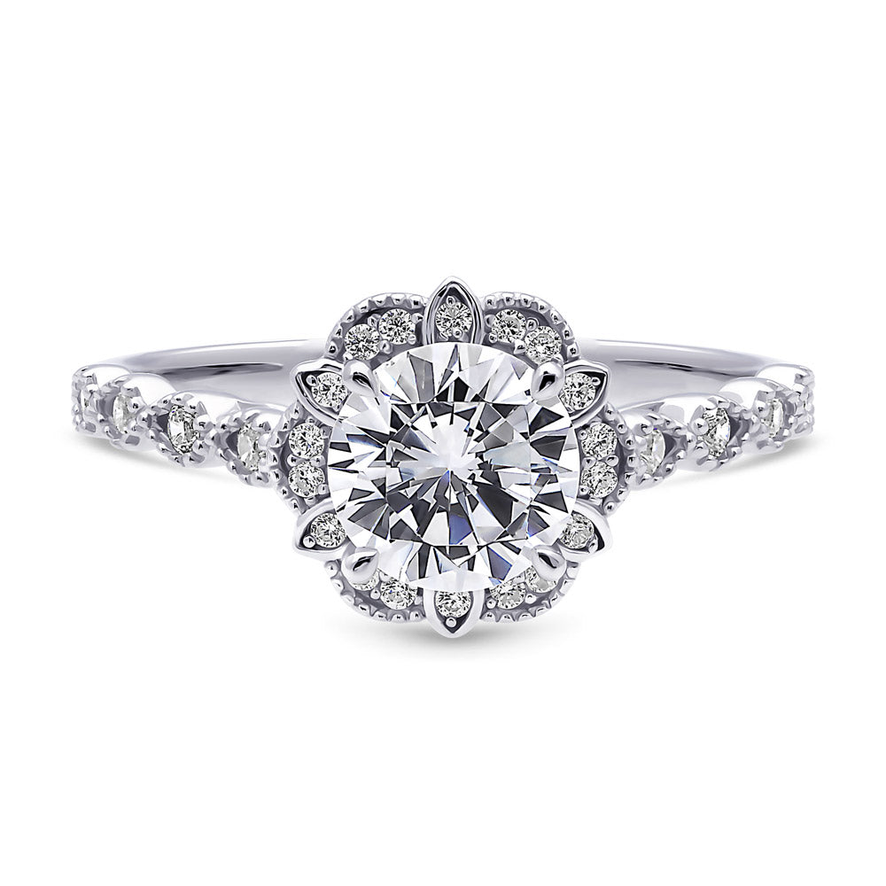 Halo Flower CZ Ring in Sterling Silver