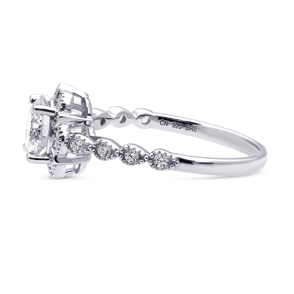 Angle view of Halo Flower CZ Ring in Sterling Silver, 5 of 14