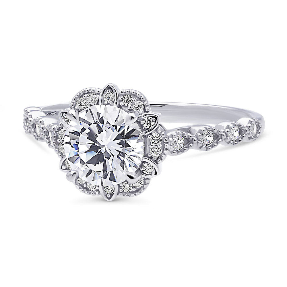 Silver Halo Flower CZ Wedding Engagement Promise Ring BERRICLE