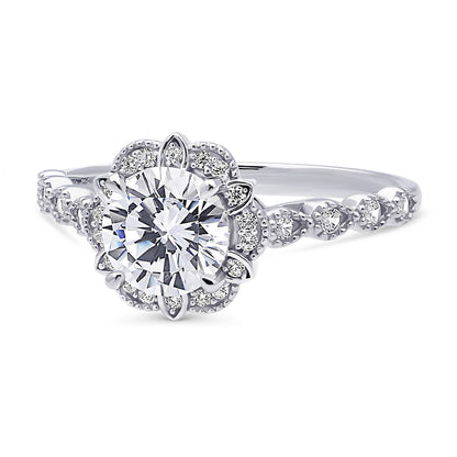 Halo Flower CZ Ring in Sterling Silver