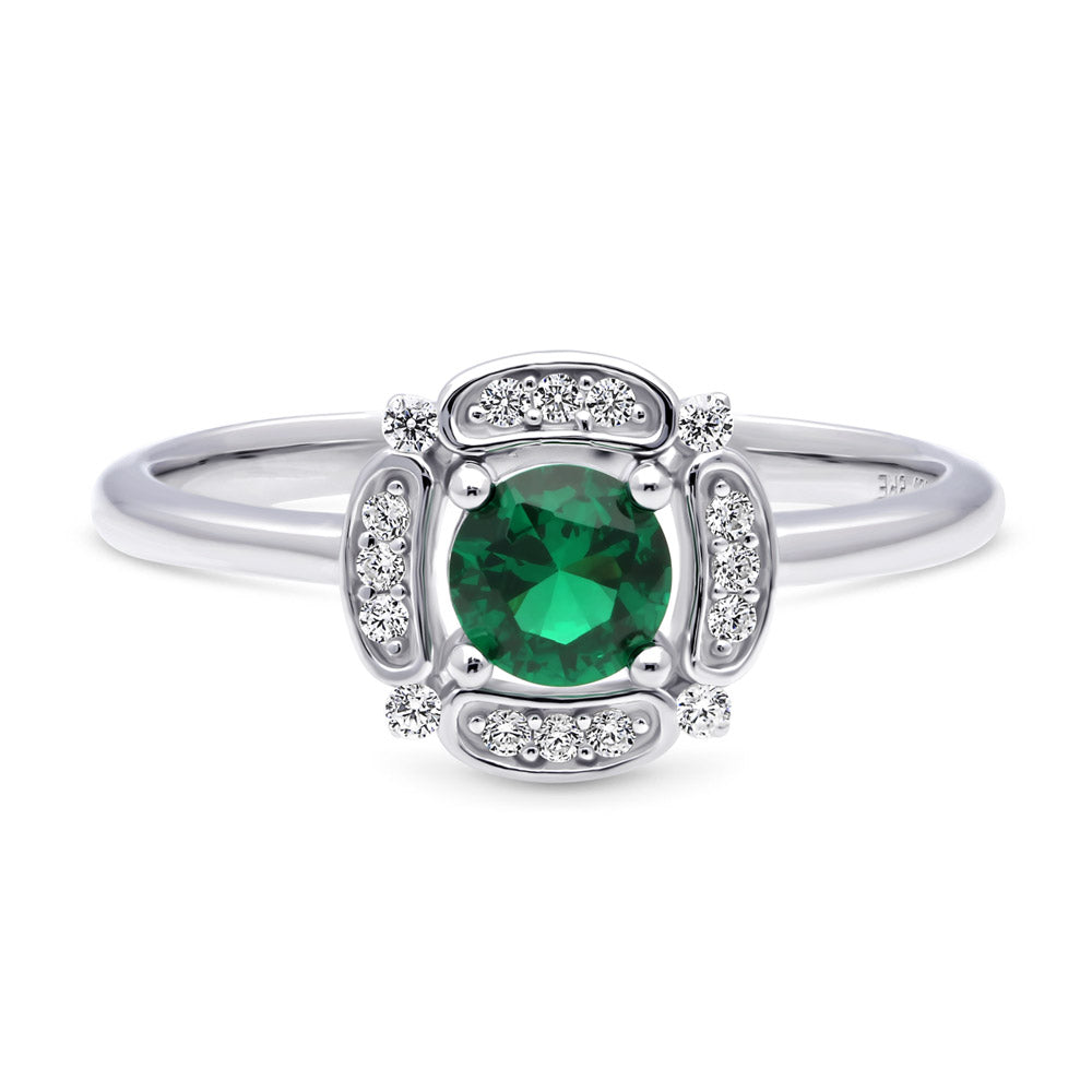 Halo Flower Green Round CZ Ring in Sterling Silver, 1 of 6