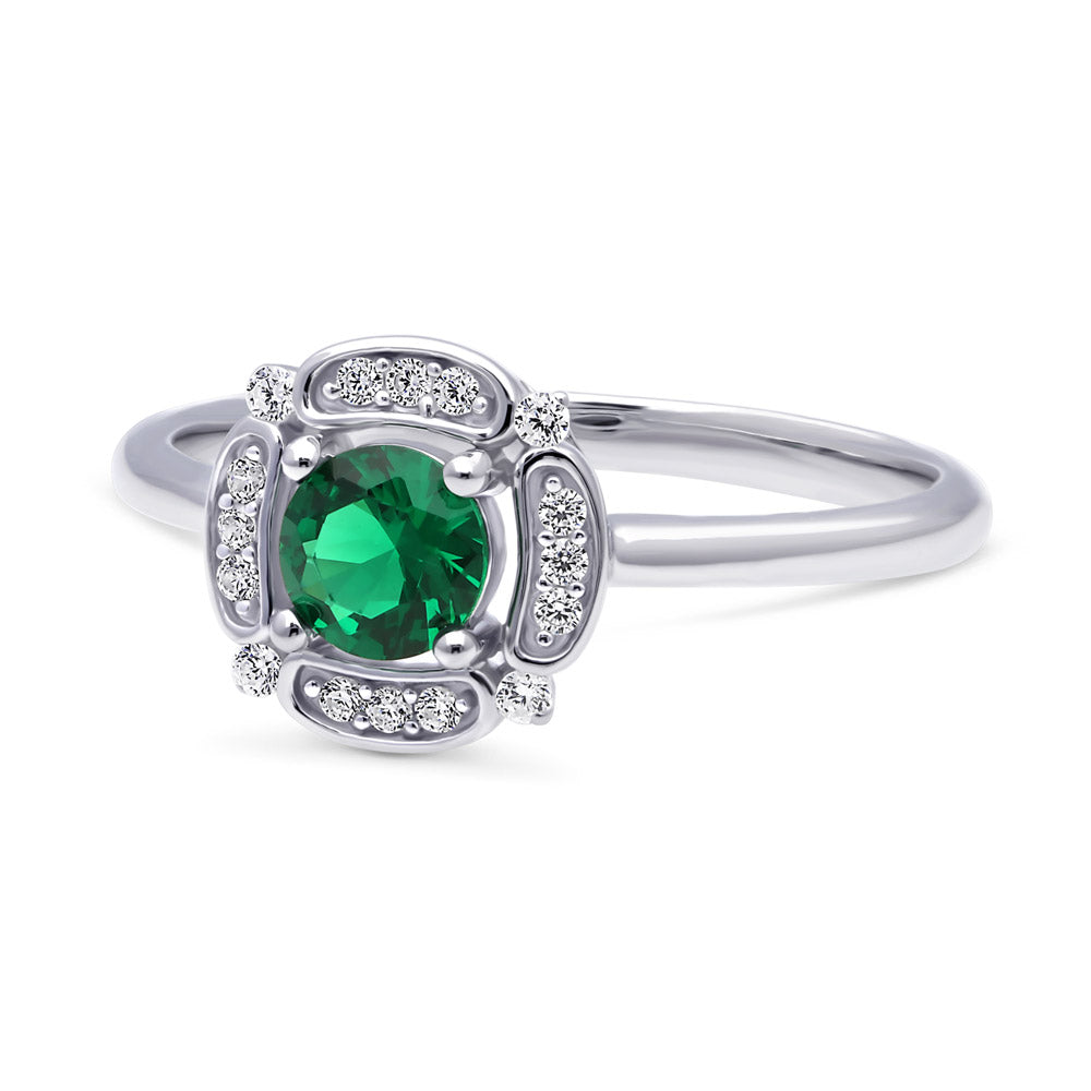 Side view of Halo Flower Green CZ Ring in Sterling Silver, 9 of 10
