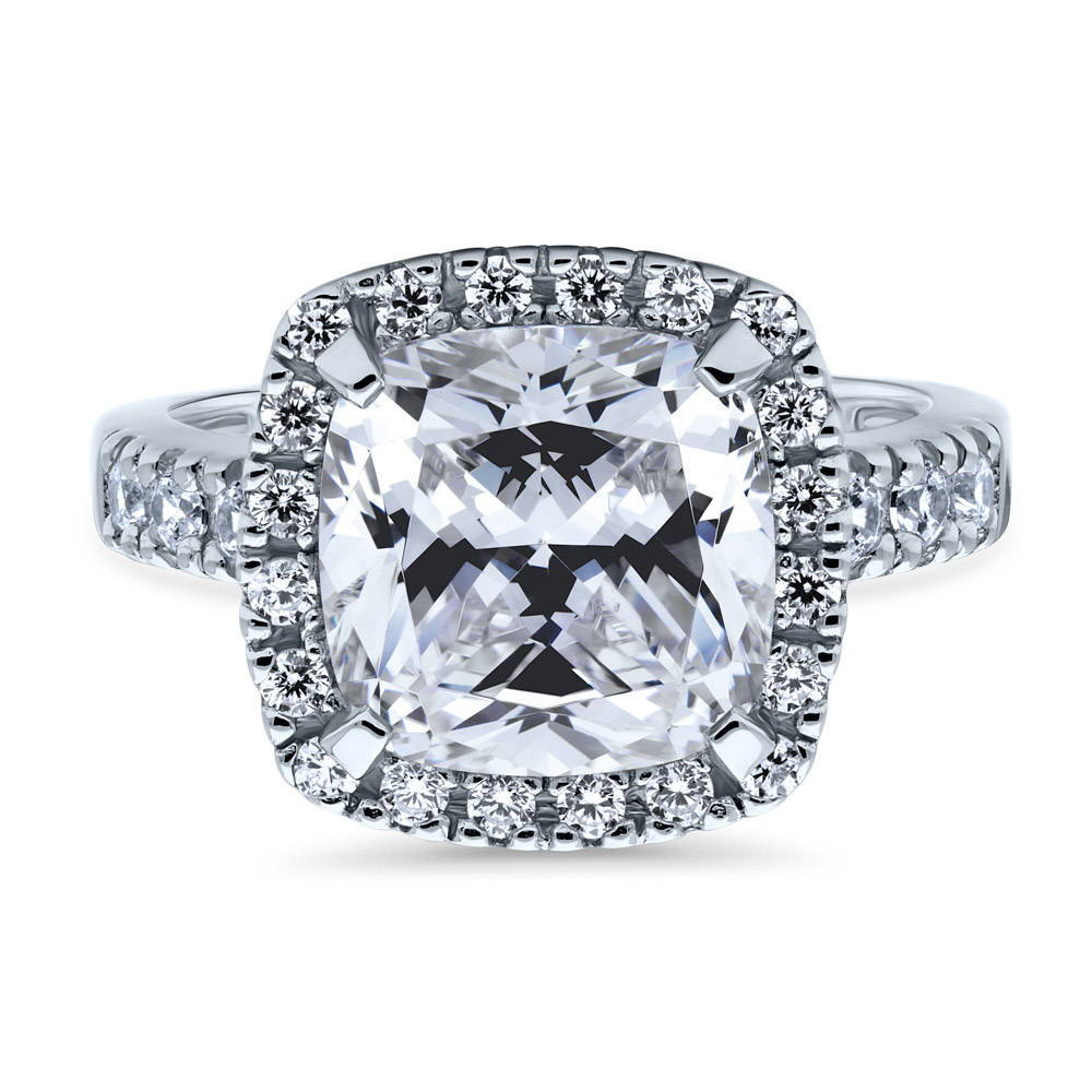 Halo Cushion Cut CZ Ring in Sterling Silver, 1 of 13