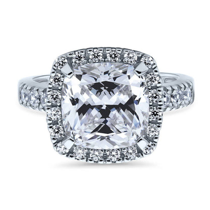 Halo Cushion Cut CZ Ring in Sterling Silver