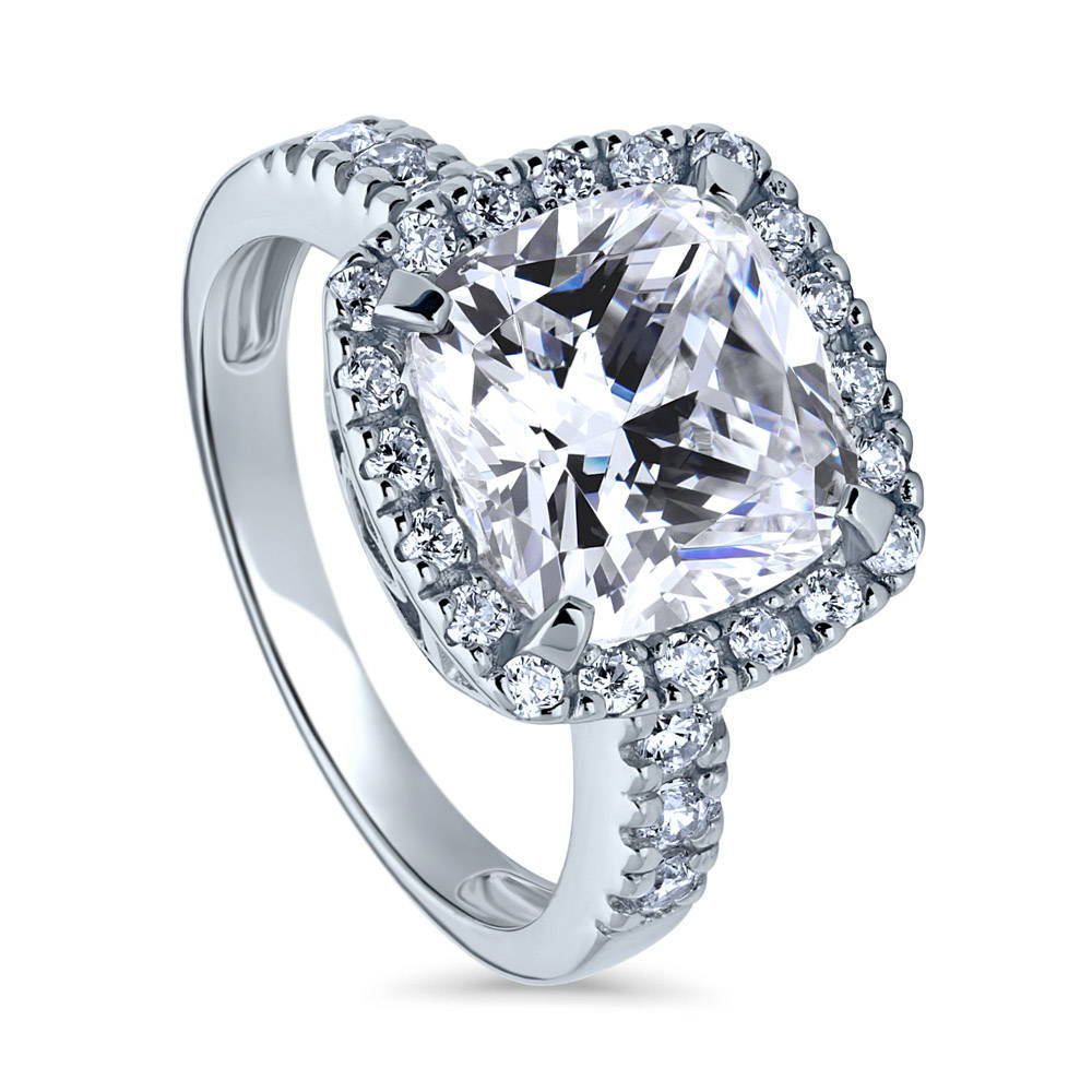 Front view of Halo Cushion CZ Statement Ring in Sterling Silver, 3 of 12