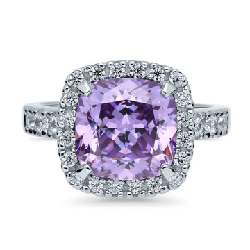 Halo Purple Cushion CZ Statement Ring in Sterling Silver