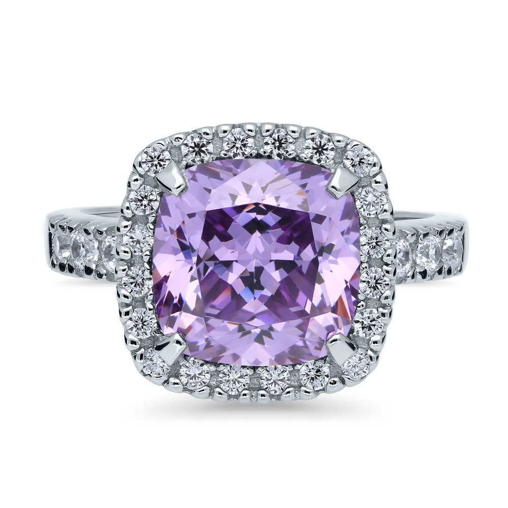 Halo Purple Cushion CZ Statement Ring in Sterling Silver, 1 of 8