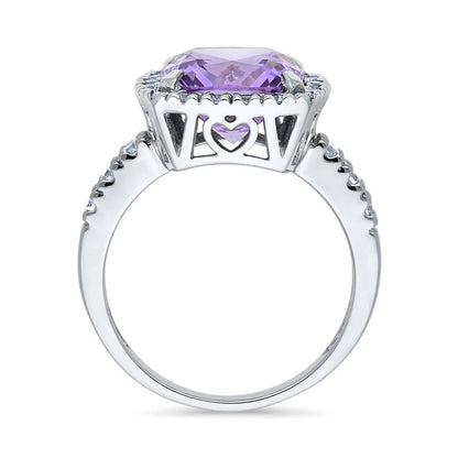 Halo Purple Cushion CZ Ring in Sterling Silver