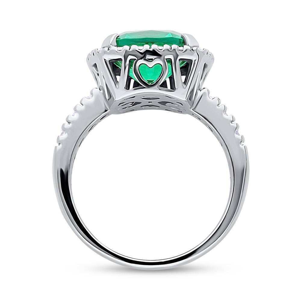 Halo Green Cushion CZ Ring in Sterling Silver