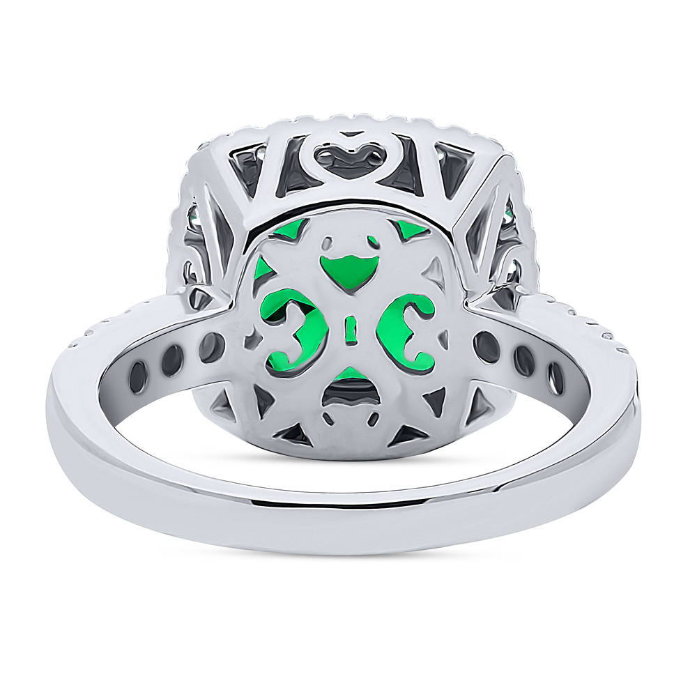 Side view of Halo Green Cushion CZ Ring in Sterling Silver, 7 of 8