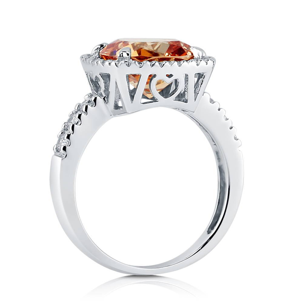 Alternate view of Halo Deep Champagne Cushion CZ Ring in Sterling Silver, 7 of 8