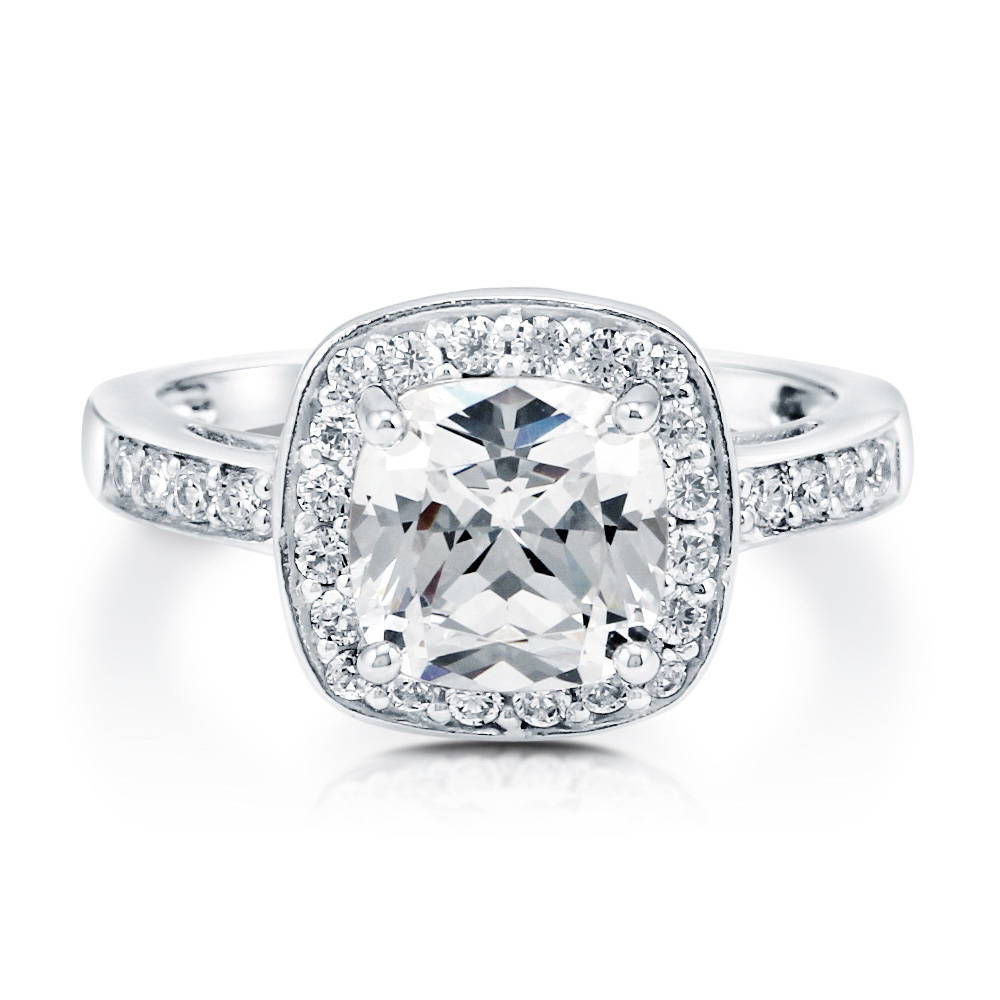 Halo Cushion Cut CZ Ring in Sterling Silver