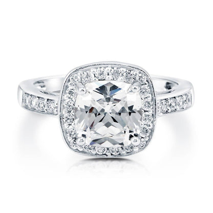 Halo Cushion Cut CZ Ring in Sterling Silver