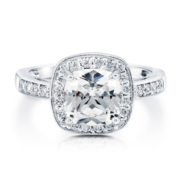 Berricle Sterling Silver Halo Wedding Engagement Rings Cushion Cut Cubic Zirconia CZ Ring for Women