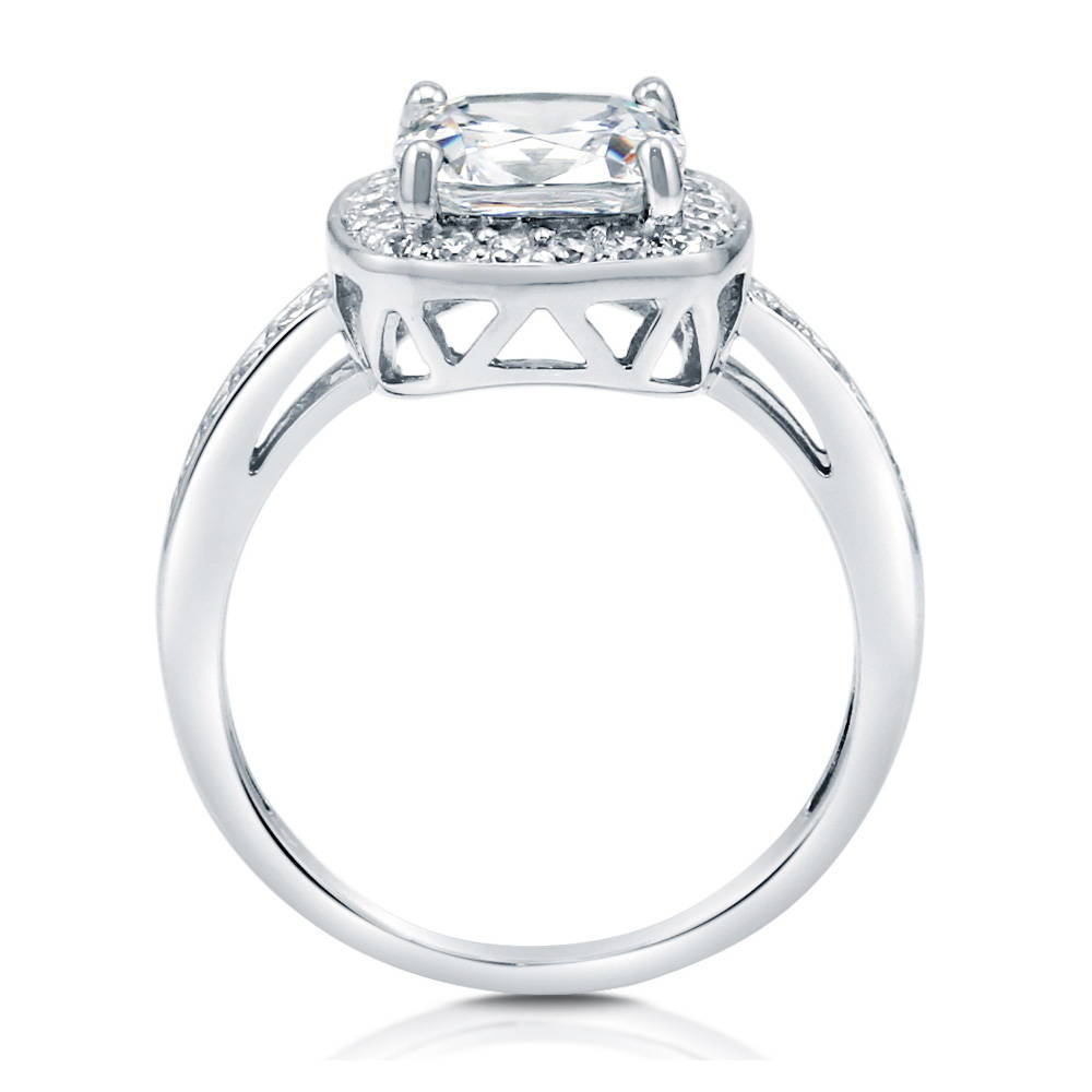 Alternate view of Halo Cushion Cut CZ Ring in Sterling Silver, 8 of 10