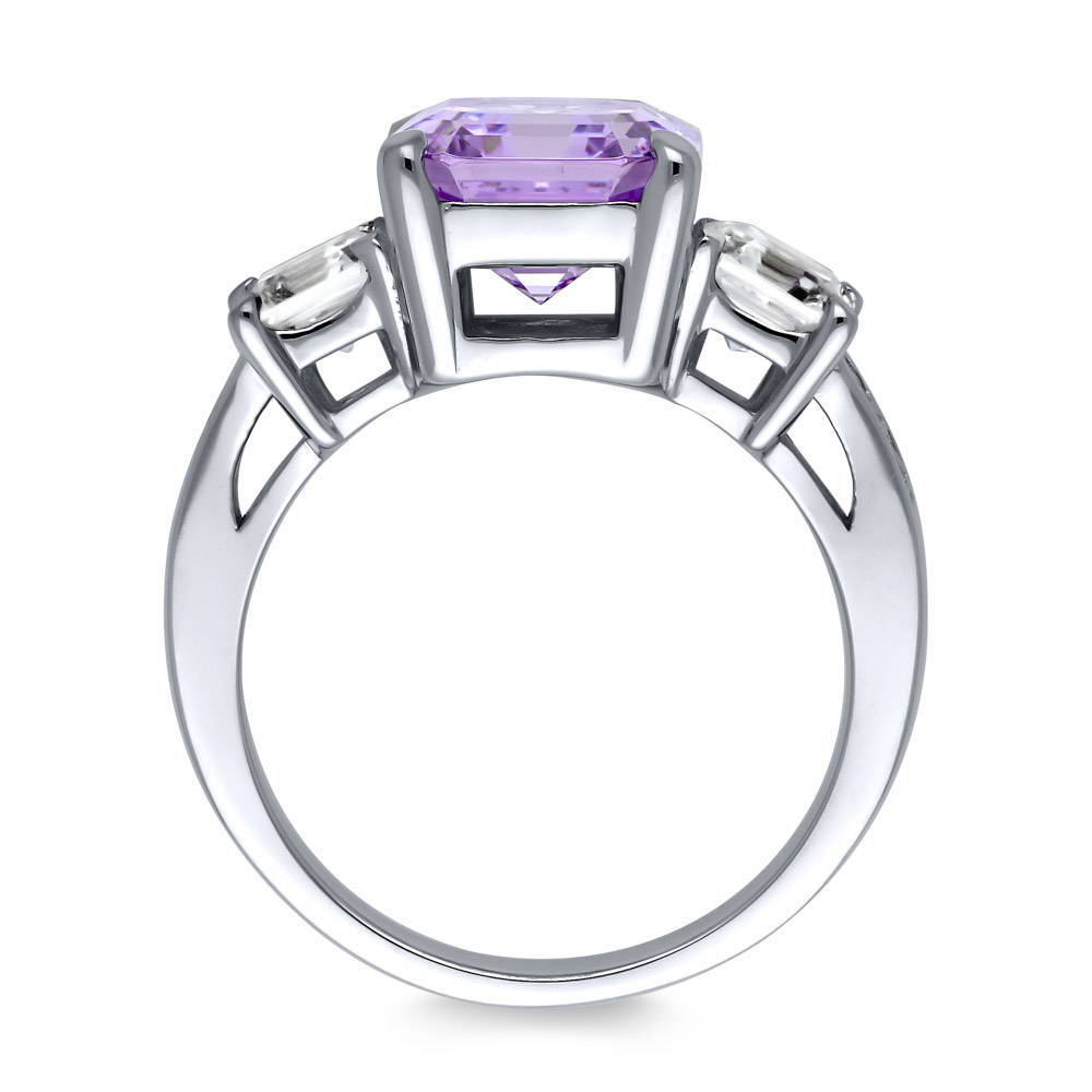 Alternate view of 3-Stone Purple Asscher CZ Statement Ring in Sterling Silver, 8 of 9