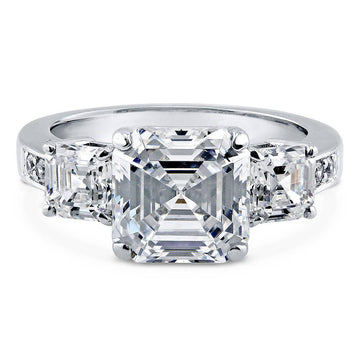 3-Stone Asscher CZ Ring in Sterling Silver