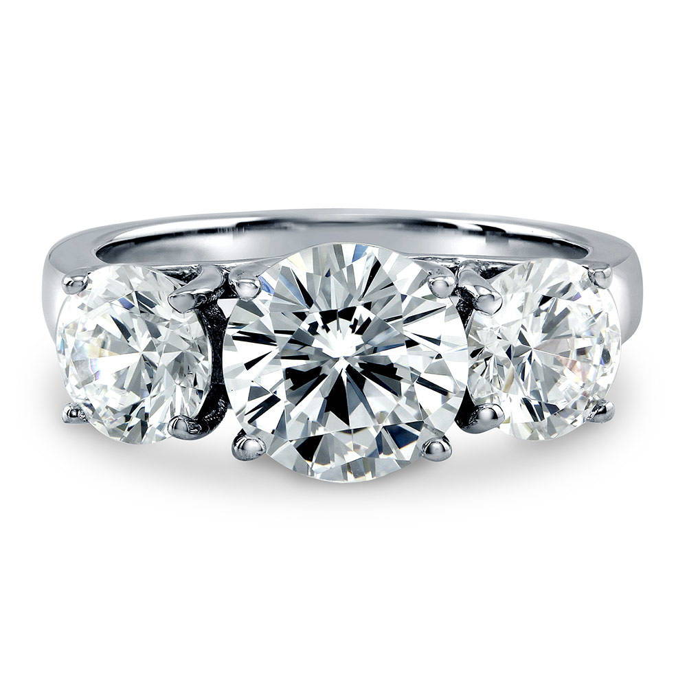 3-Stone Round CZ Ring in Sterling Silver, 1 of 14