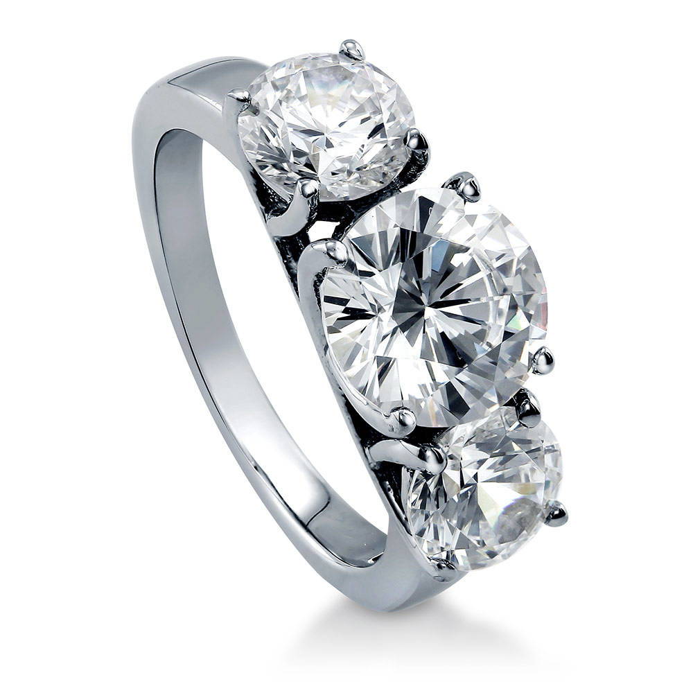 Front view of 3-Stone Round CZ Ring in Sterling Silver, 3 of 12