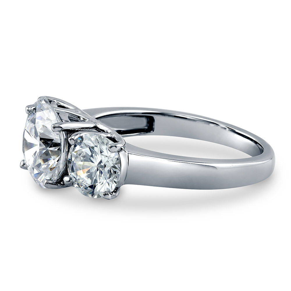 Angle view of 3-Stone Round CZ Ring in Sterling Silver, 4 of 12