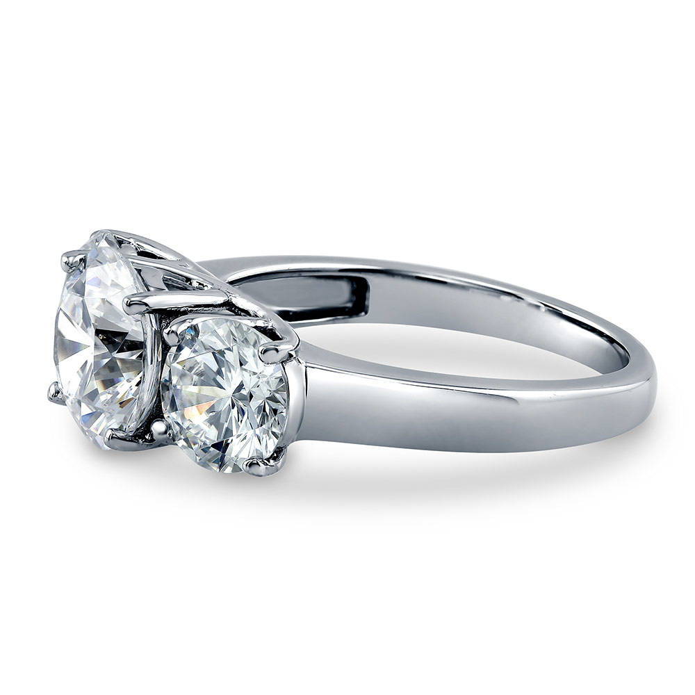 Angle view of 3-Stone 2ct CZ Ring in Sterling Silver, 5 of 14