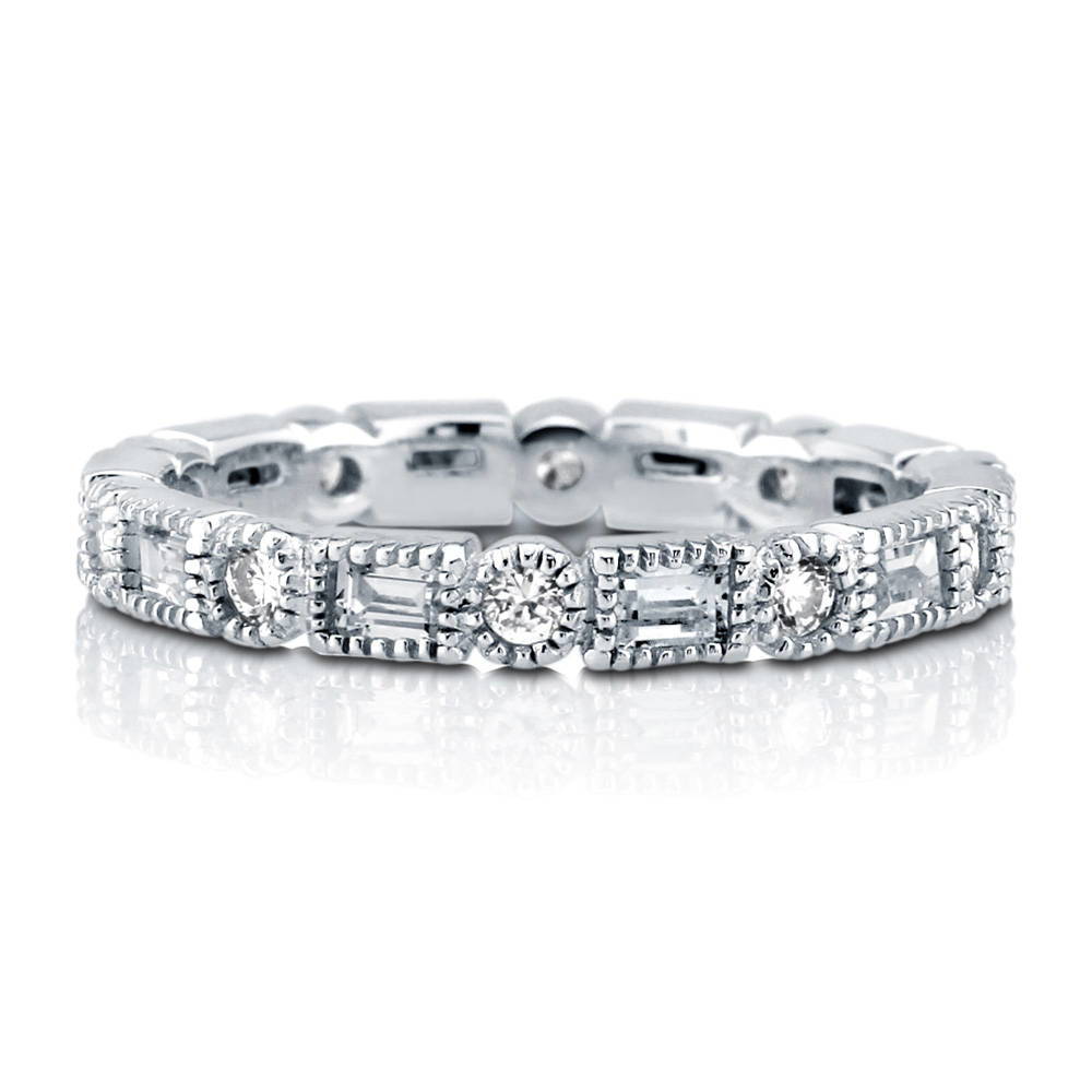 Art Deco Milgrain Bezel Set CZ Eternity Ring in Sterling Silver, 1 of 7