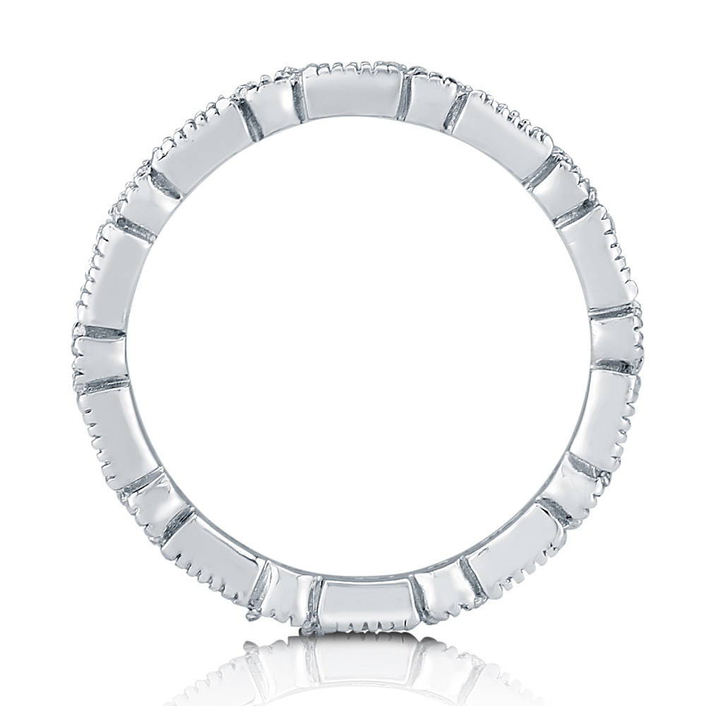 Angle view of Art Deco Milgrain Bezel Set CZ Eternity Ring in Sterling Silver, 5 of 7