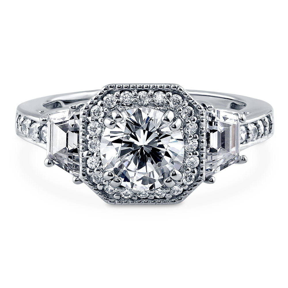 Halo Art Deco CZ Ring in Sterling Silver, 1 of 11