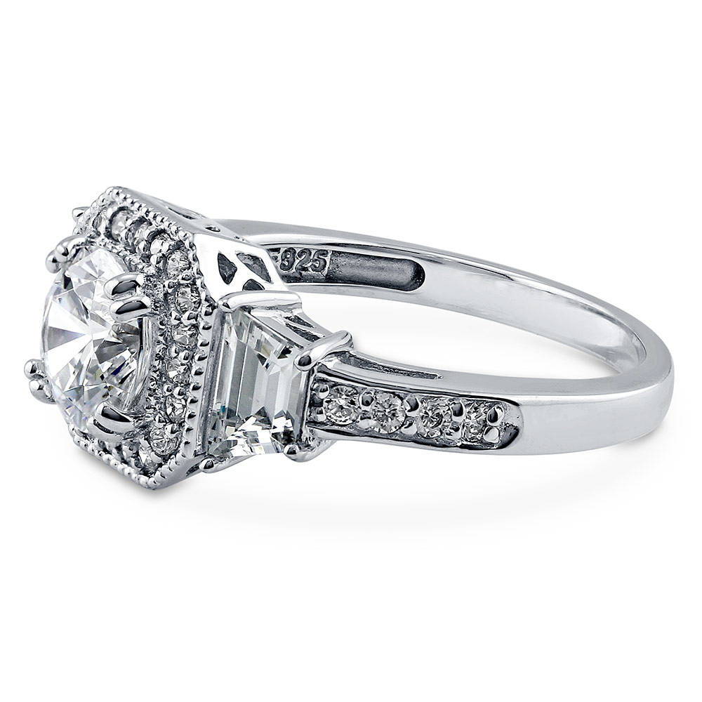 Angle view of Halo Art Deco CZ Ring in Sterling Silver, 5 of 11