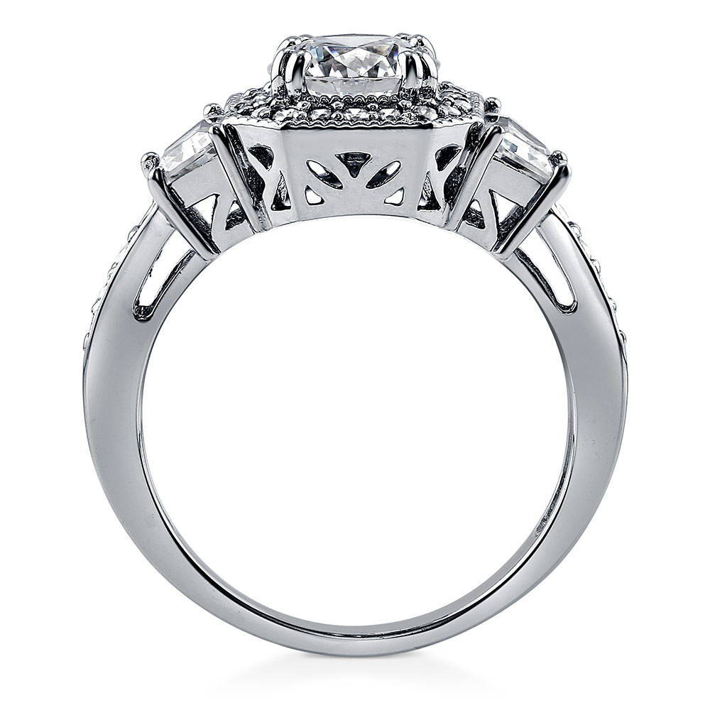 Alternate view of Halo Art Deco CZ Ring in Sterling Silver, 8 of 11
