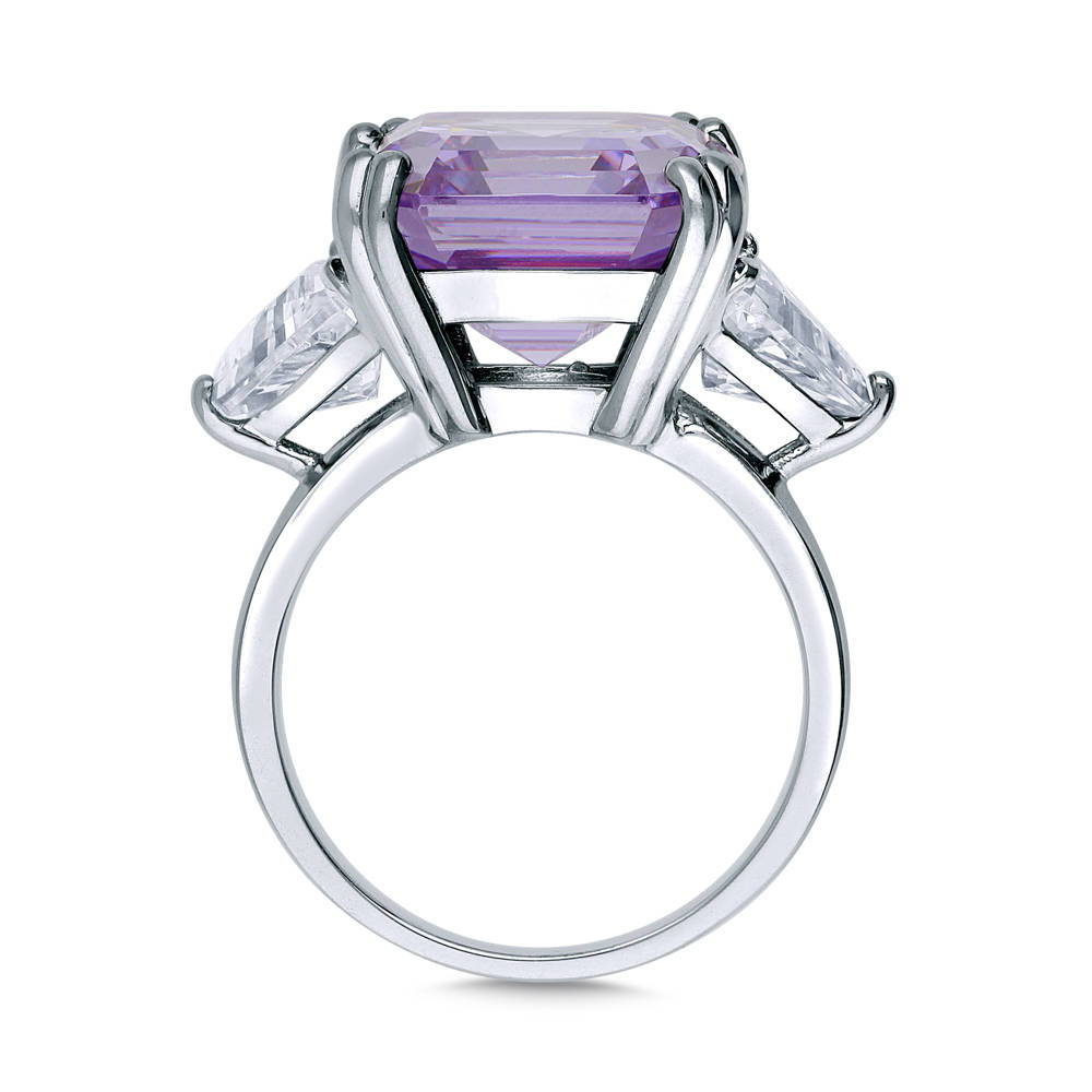 Alternate view of 3-Stone Purple Asscher CZ Statement Ring in Sterling Silver, 8 of 11
