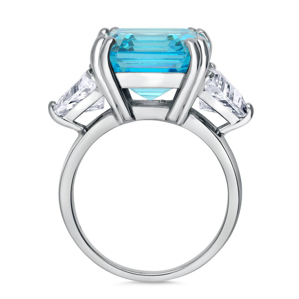 3-Stone Blue Asscher CZ Statement Ring in Sterling Silver