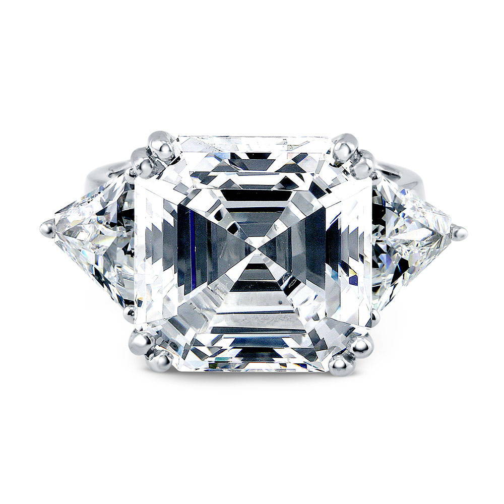 3-Stone Asscher CZ Statement Ring in Sterling Silver, 1 of 13