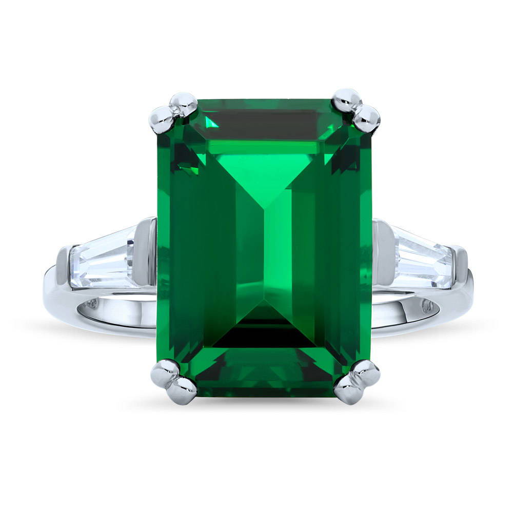 Solitaire Simulated Emerald CZ Statement Ring in Sterling Silver 8.5ct, 1 of 11