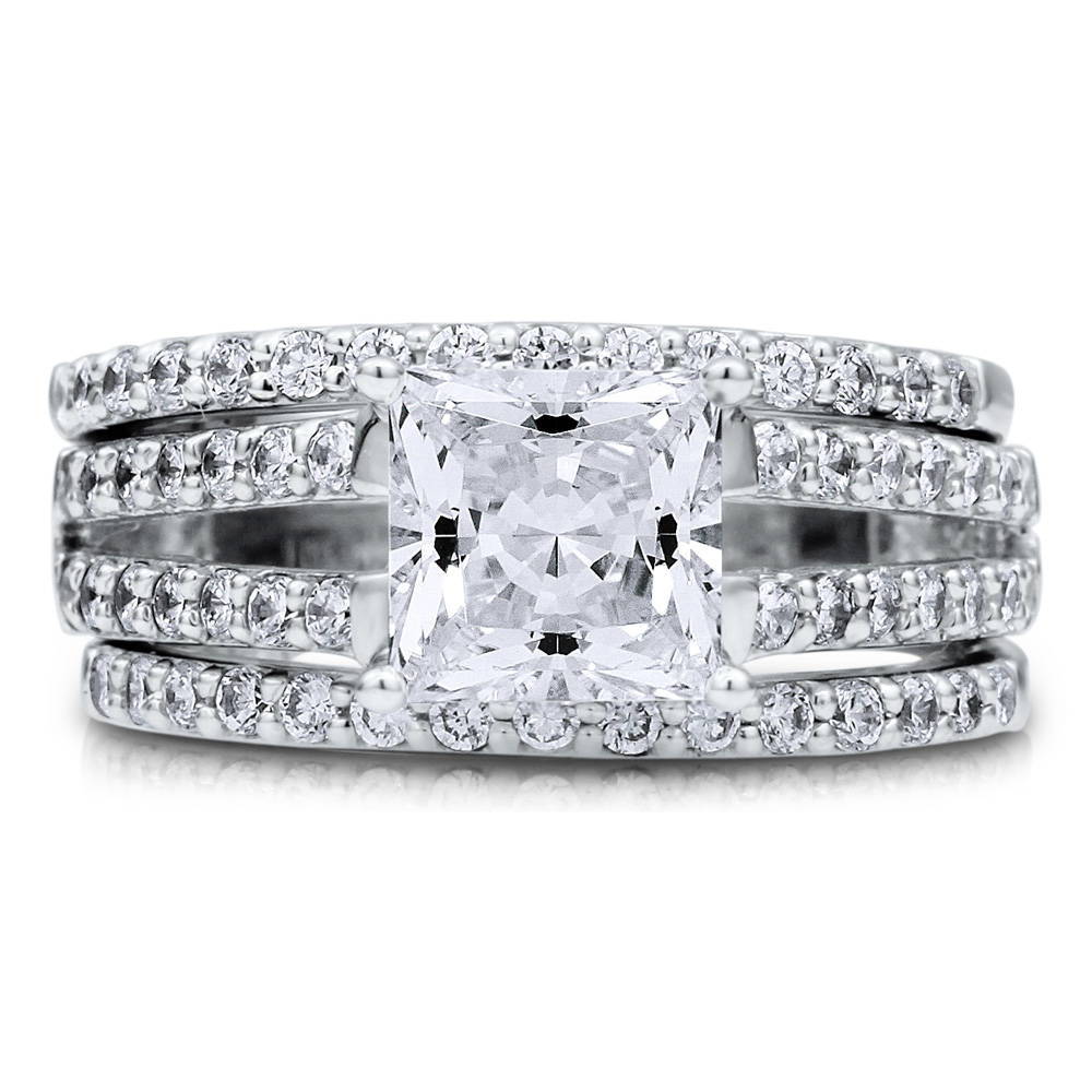 Solitaire 2ct Princess CZ Split Shank Ring Set in Sterling Silver, 1 of 16