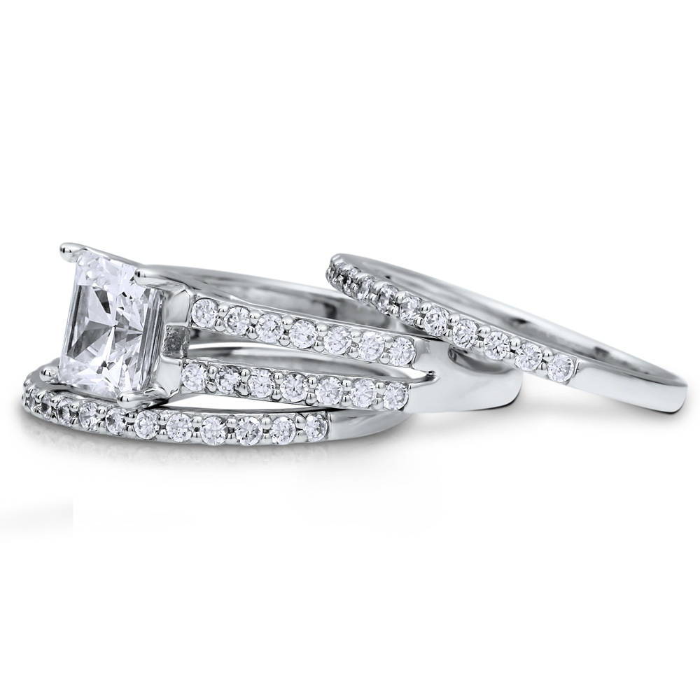 Angle view of Solitaire 2ct Princess CZ Split Shank Ring Set in Sterling Silver, 5 of 16