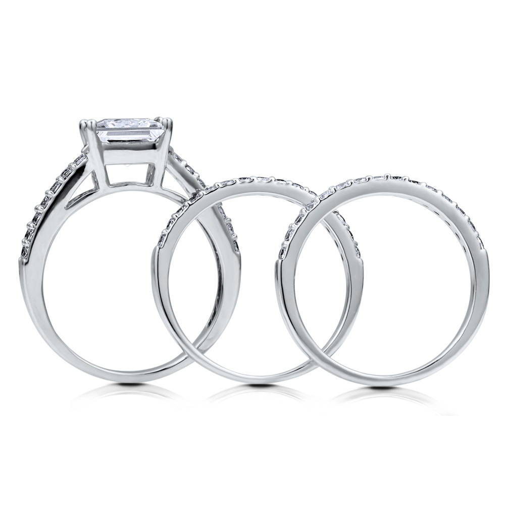 Alternate view of Solitaire 2ct Princess CZ Split Shank Ring Set in Sterling Silver, 8 of 16
